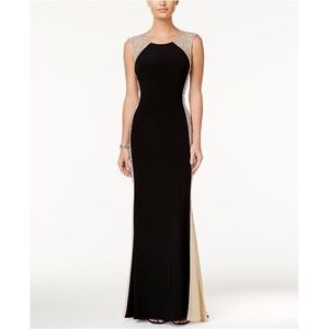 Xscape Black Caviar Beaded Evening Gown
